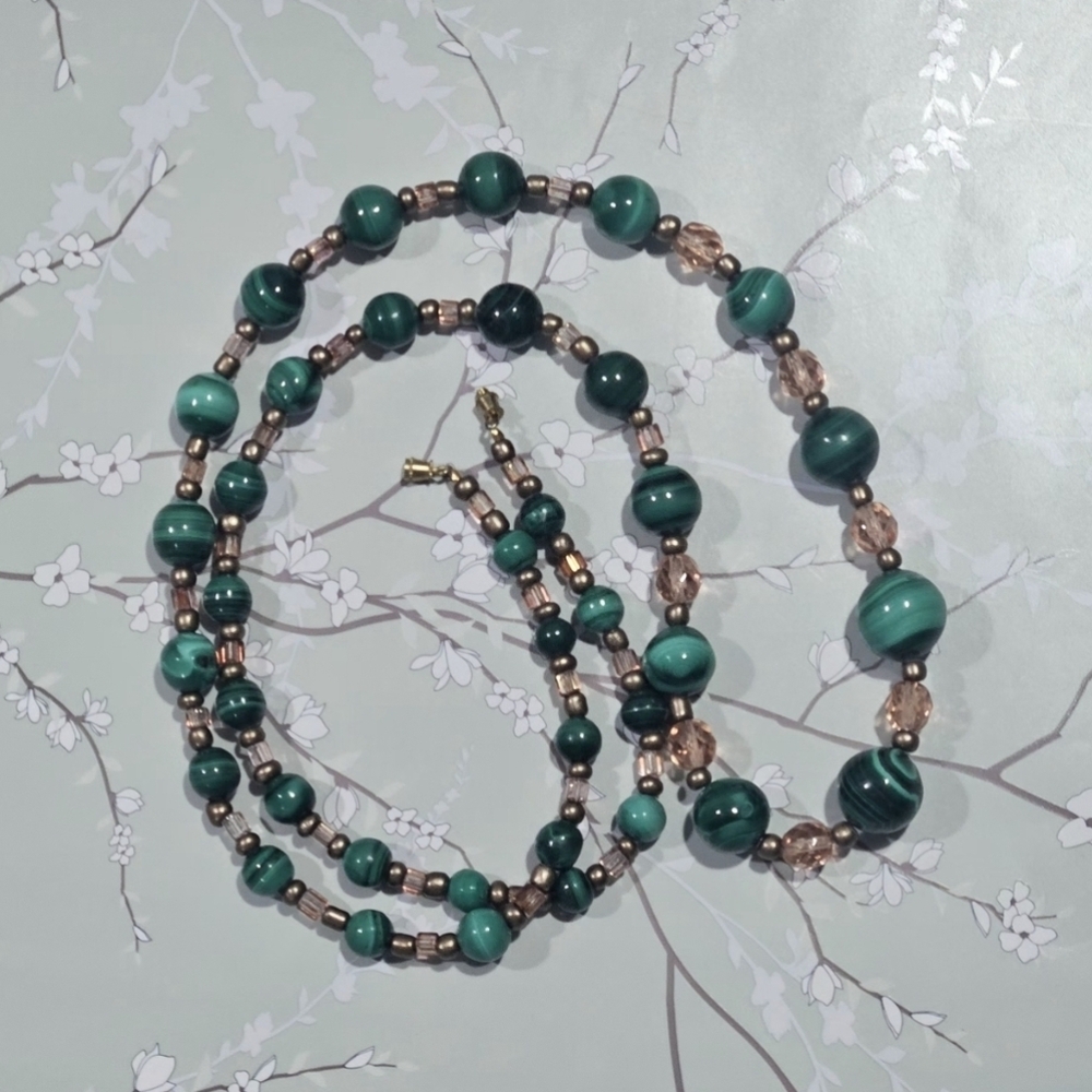 Vintage Green Malachite Glass Necklace